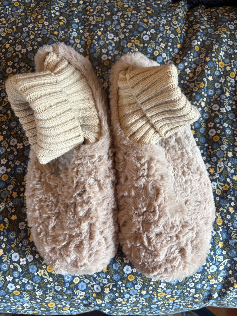 Free People Cozy Faux Fur Slipper Socks in Beige
